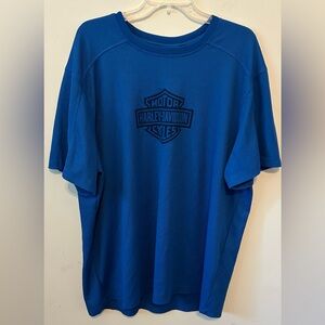 Harley‎ Davidson Shirt Mens Size 2XL Blue Short Sleeve Center Logo Waffle